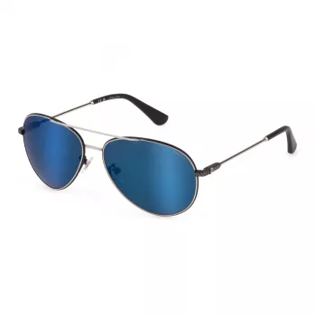 POLICE Occhiali da sole uomo SPLL11-62K07B, rettangolari, acetato, montatura nero lucido, lenti grigio fumo, protezione UV400
