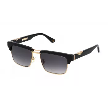 Occhiali da sole uomo Police SPLP25-550300 quadrati, montatura nera, lenti grigie, 55mm