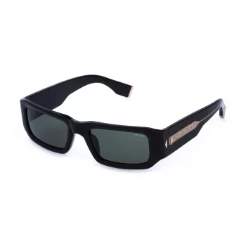 Police Occhiali da sole uomo SPLR82E 55700Y Neri Rettangolari con Lenti Grigie, UV400, 55mm