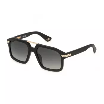 Police Occhiali da sole da uomo SPLP28M560703 - Montatura in acetato nero, lenti in policarbonato grigie, protezione UV400, larghezza lenti 56 mm