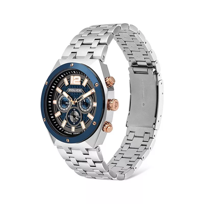 POLICE Orologio da uomo 15995JSTBL61M 46mm Quadrante blu Cinturino in pelle blu
