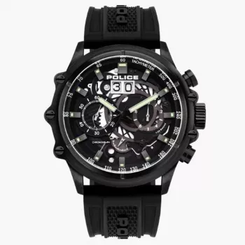 POLICE orologio uomo PL16018JSB02P 48mm acciaio inox quarzo analogico quadrante nero cinturino in pelle