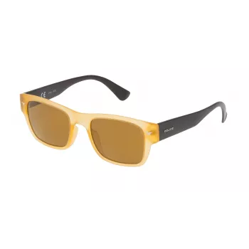Police SPL15051760G Occhiali da sole Uomo Rettangolari - Montatura in Acetato Nera, Lenti Grigie, 51 mm