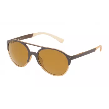 POLICE SPL163557ESG Occhiali da sole unisex rettangolari Havana montatura in acetato lenti in policarbonato verdi 55/19/140 mm UV400