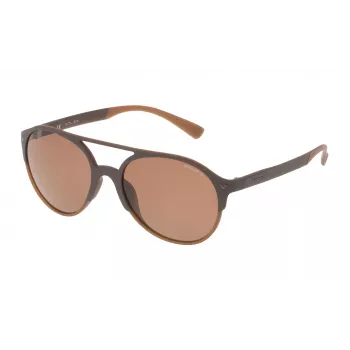 Police SPL1635594CP Occhiali da sole unisex rettangolari Havana montatura in acetato lenti verdi polarizzate 55/19/140 mm