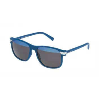 POLICE SPL23155DENH Occhiali da sole da uomo - montatura nera opaca, lenti blu a specchio, UV400