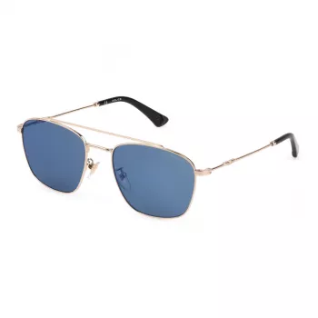 POLICE SPL996-55300B Occhiali da sole rettangolari uomo, montatura nera, lenti blu specchiate, 55/19/145 mm