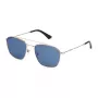 POLICE SPL996-55300B Occhiali da sole rettangolari uomo, montatura nera, lenti blu specchiate, 55/19/145 mm