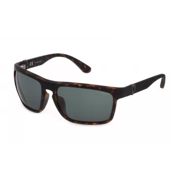 POLICE SPLF63-630878 Occhiali da sole da uomo rettangolari, montatura nero opaco, lenti fumé, 63/18/130 mm
