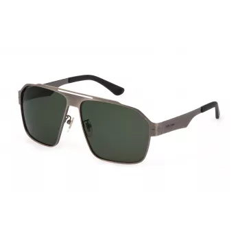 POLICE SPLL08-63I47P uomo occhiali da sole - montatura in acetato grigio scuro, lenti grigie polarizzate, 63/13/140 mm