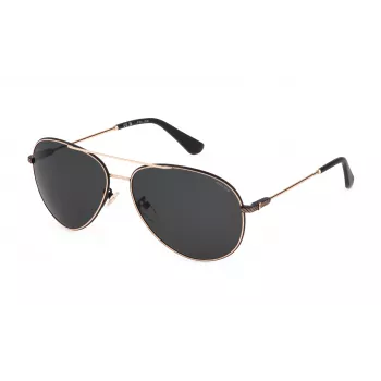 POLICE SPLL11-590302 Occhiali da sole unisex - Montatura nera, lenti grigie, UV400, 59 mm