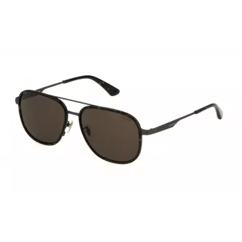 POLICE SPLL78-580627 Occhiali da sole uomo, rettangolari, montatura nero lucido, lenti grigie, 58 mm
