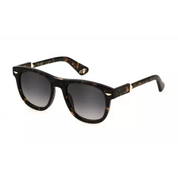 Occhiali da sole unisex rettangolari POLICE SPLL87-5206E4 Havana marrone montatura tartaruga lenti marroni sfumate 52 mm