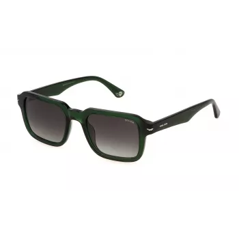 POLICE SPLN36-520G61 Occhiali da sole rettangolari da uomo - Montatura nero/grigio, lenti grigie, 52 mm