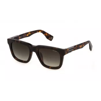 POLICE SPLN43-524BLY Occhiali da sole uomo stile squadrato - Montatura in acetato havana scuro con lenti in policarbonato blu - Larghezza lente 52 mm