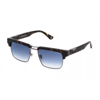 POLICE SPLP25-550509 Occhiali da sole uomo rettangolari - montatura nera, lenti grigie, UV400