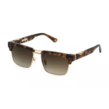 Occhiali da sole uomo POLICE SPLP25-550AER - montatura rettangolare in acetato nero con lenti in policarbonato grigie - 55/17/145 mm