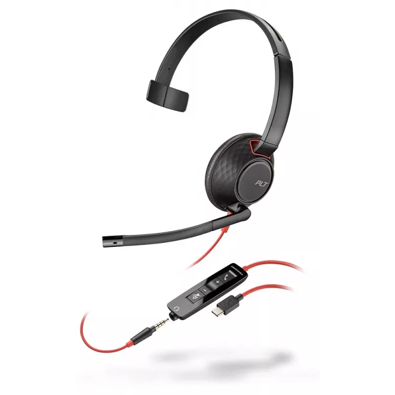 Poly Blackwire C5210 USB-C - Serie 5200 - cuffia mono on-ear cablata con microfono a braccio, cancellazione del rumore, controlli in linea, nera