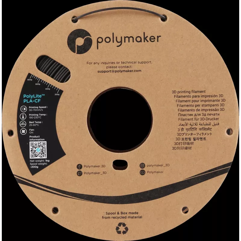 Polymaker PA10001 filamento PLA 1,75 mm 1 kg nero