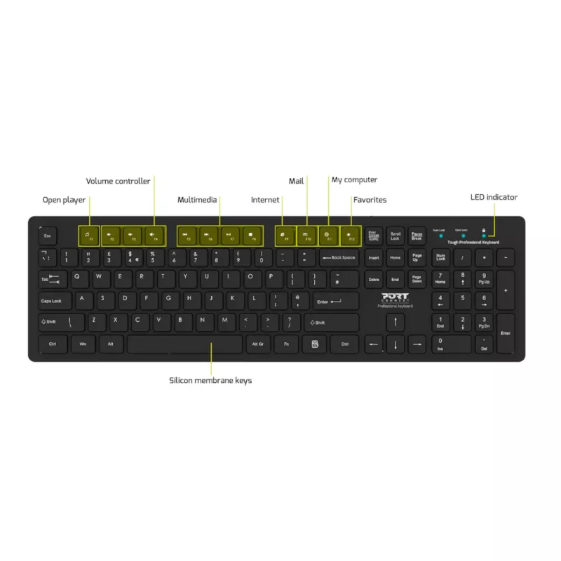 Port Connect Tastiera USB Tough Office - nera