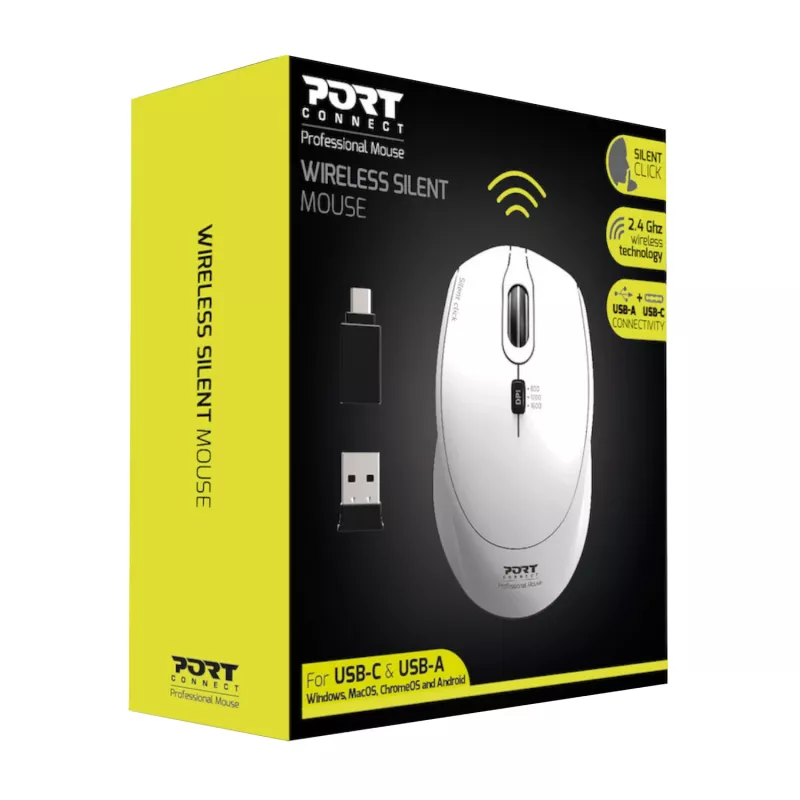 Port Designs Port Connect Mouse wireless silenzioso 1600DPI 3 tasti - bianco