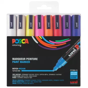 POSCA PC-5M set di pennarelli con punta tonda, colori assortiti, 16 pezzi
