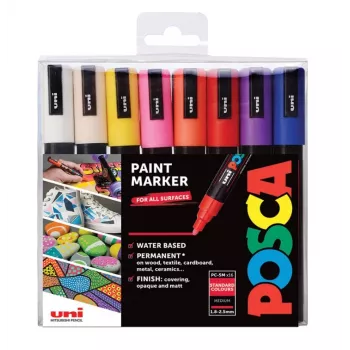 POSCA PC-5M set di pennarelli con punta tonda, colori assortiti, 16 pezzi