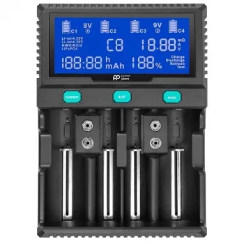 POWER PLANT, LLC AA620173 caricabatterie universale smart a 4 canali per Li-Ion, LiFePO4, NiMH, NiCd