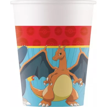 Procos bicchieri di carta Pokémon confezione da 8 200 ml Pikachu Charmander Squirtle Bulbasaur bicchieri party 98401