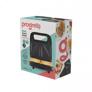 Progress EK6666PVDE snack maker 3 in 1 - macchina per waffle, sandwich e ciambelle, 900 W, nero