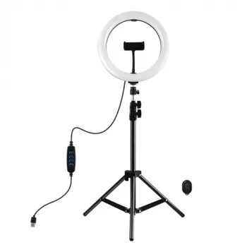 PULUZ Luce ad anello LED 26cm con treppiede fino a 1,1 m e supporto per telefono, alimentazione USB