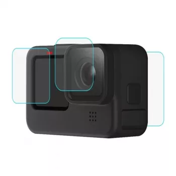PULUZ PU507 9H set protezione vetro temperato per schermo e obiettivo per GoPro HERO12/11/10 Black – set da 3 pezzi (frontale, posteriore, obiettivo)