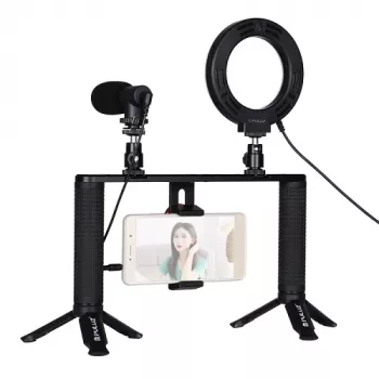 PULUZ Blogerio Kit con ring light LED, treppiedi, supporto per telefono e microfono