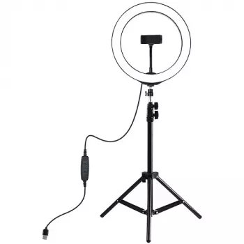 PULUZ Ring light LED 26cm con treppiede fino a 1,1m e supporto per cellulare, USB