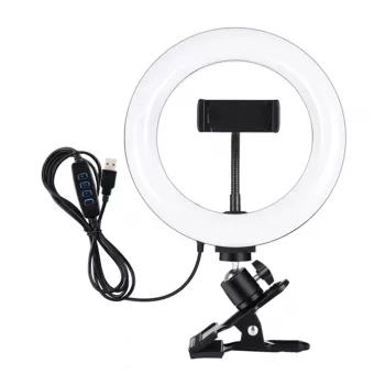 PULUZ PKT3120B ring light professionale 20 cm per vlogging, live streaming e make-up – 80 LED, 10W, 3000K-6500K, dimmerabile in 10 livelli, con clip per monitor e supporto per smartphone – nero