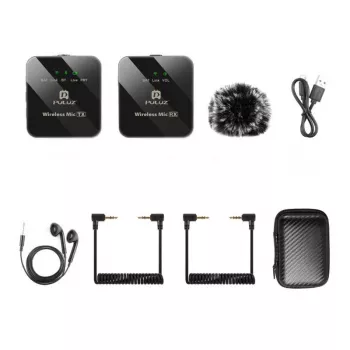 PULUZ PU3153B microfono lavalier wireless 1 TX + 1 RX, 2,4 GHz, USB-C, condensatore omnidirezionale, riduzione del rumore, plug-and-play per Android e PC