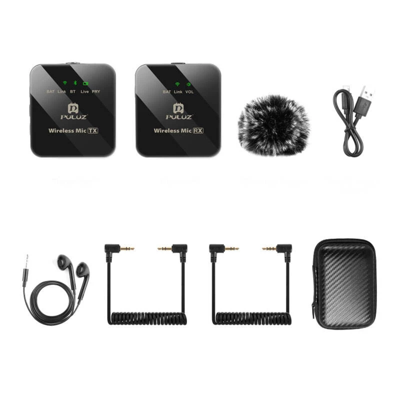 PULUZ PU3153B microfono lavalier wireless 1 TX + 1 RX, 2,4 GHz, USB-C, condensatore omnidirezionale, riduzione del rumore, plug-and-play per Android e PC