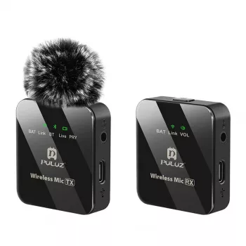 PULUZ PU3153B microfono lavalier wireless 1 TX + 1 RX, 2,4 GHz, USB-C, condensatore omnidirezionale, riduzione del rumore, plug-and-play per Android e PC