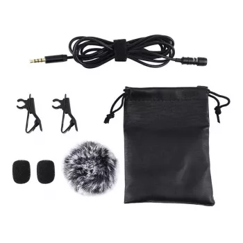 PULUZ PU424 Microfono Lavalier 1,5 m 3,5 mm TRRS Microfono a Condensatore Omnidirezionale a Clip per Smartphone, Fotocamere DSLR, Laptop - Nero
