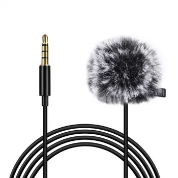 PULUZ PU424 Microfono Lavalier 1,5 m 3,5 mm TRRS Microfono a Condensatore Omnidirezionale a Clip per Smartphone, Fotocamere DSLR, Laptop - Nero