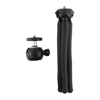 PULUZ PU435 mini treppiede Octopus treppiede flessibile pieghevole con testa a sfera 360° e supporto per smartphone per smartphone, fotocamere compatte, action cam, piccole fotocamere mirrorless, carico max 1,2 kg, nero