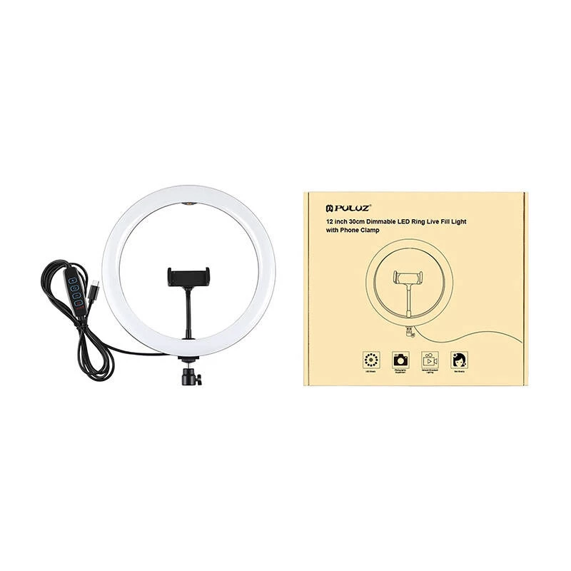 PULUZ PU656B luce anulare LED con supporto per telefono, 160 LED, 3200K–6500K, USB-C