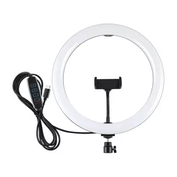 PULUZ PU656B luce ad anello LED da 10 pollici con supporto per telefono e treppiede, 12W, 3000K-6500K, alimentazione USB, per live streaming, TikTok, YouTube, trucco, fotografia