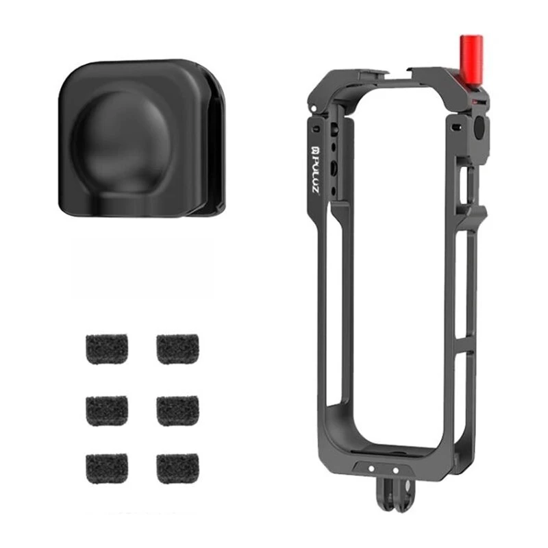 Gabbia protettiva in lega di alluminio PULUZ PU759B per action camera Insta360 X5 con filetti da 1/4 di pollice-20 e slitta cold shoe