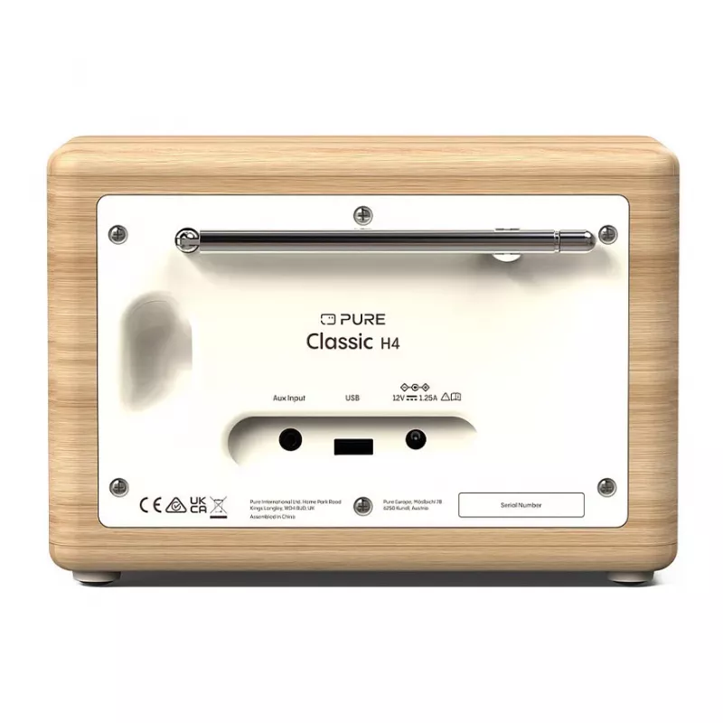 Pure Classic H4 radio digitale DAB+/FM, display a colori da 2,4 pollici, sveglia, timer di spegnimento e timer da cucina, Cotton White/rovere