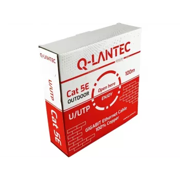 Q-LANTEC Cavo di rete outdoor U/UTP Cat.5e, guaina PE, nastro bloccante per acqua asciutta, 4 coppie, 24 AWG, 1 Gbit/s, nero, 100 m