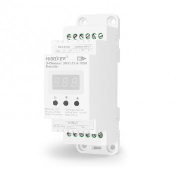 MiBoxer D3-T decoder LED DMX512/RDM-LE a 3 canali, guida DIN, 12–48 V DC