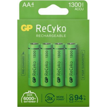GP ReCyko batterie ricaricabili AA NiMH, 1300 mAh, 1,2 V, confezione da 4