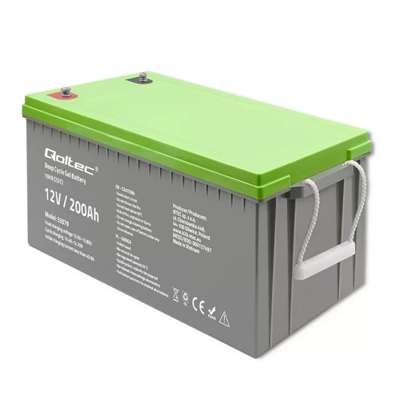 Qoltec 53079 Batteria gel deep cycle 12V 200Ah (62,5 kg)