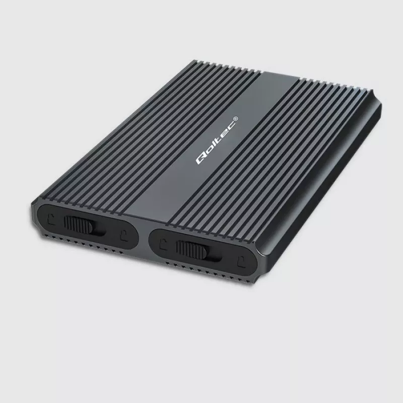 Qoltec Case per SSD Dual M.2 NVMe SATA con USB-C 3.2 Gen 2, alluminio senza utensili, supporta 2x2TB, UASP, TRIM, 10Gbps